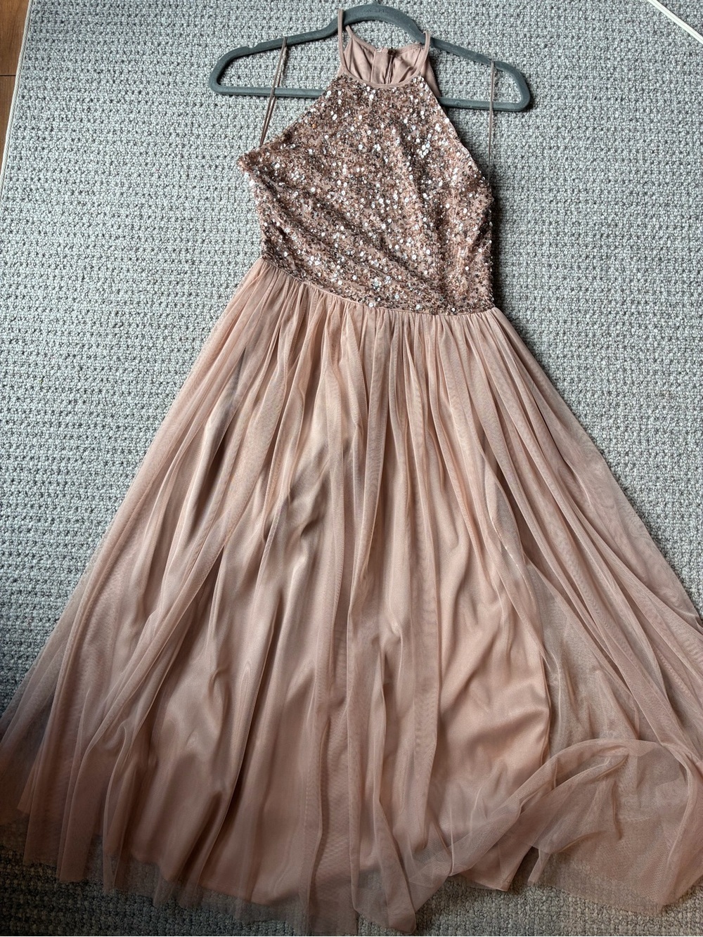 ASOS Blush Sequin Halter Midi Dress